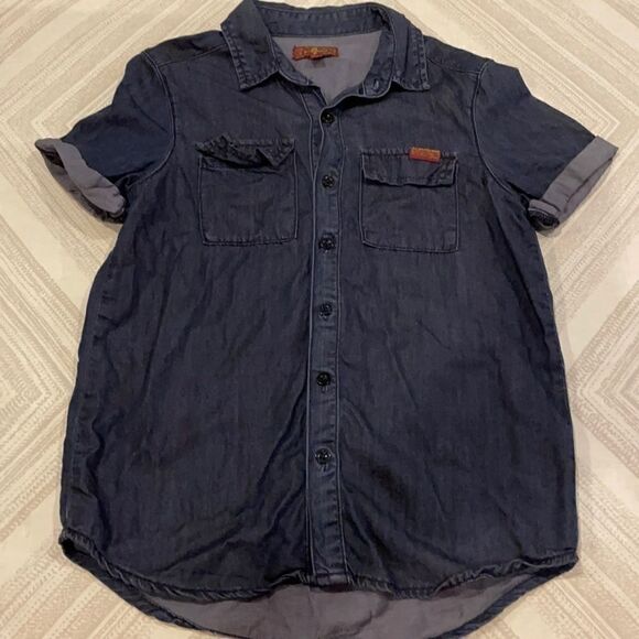 7 For All Mankind Other - 74AMK Boys Dk Blue Denim Short-sleeve Button Down